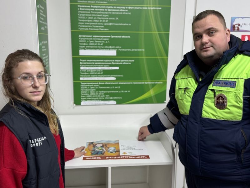 В Орле сотрудники управления Госавтоинспекции регионального УМВД совместно с координатором Молодежки Народного фронта Орловской области посетили детские поликлиники