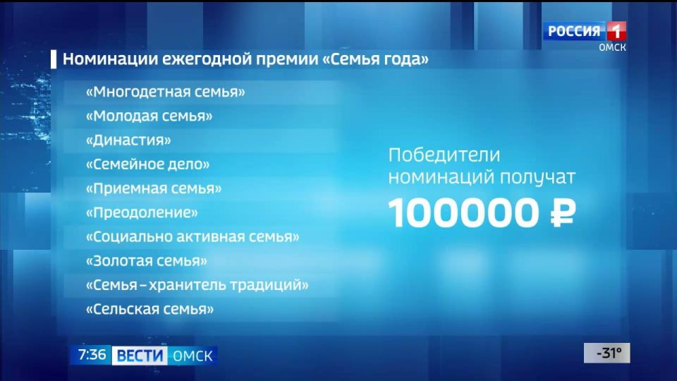 В Омской области стартовал приём документов на соискание ежегодной премии Губернатора «Семья года»